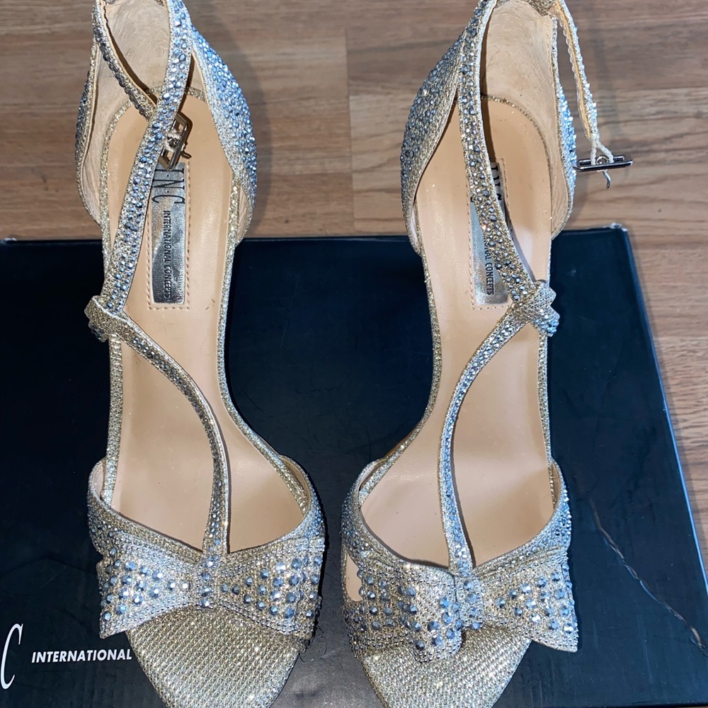Elegant I.N.C Reesie2 Champagne T-Strap Heels with Bow
